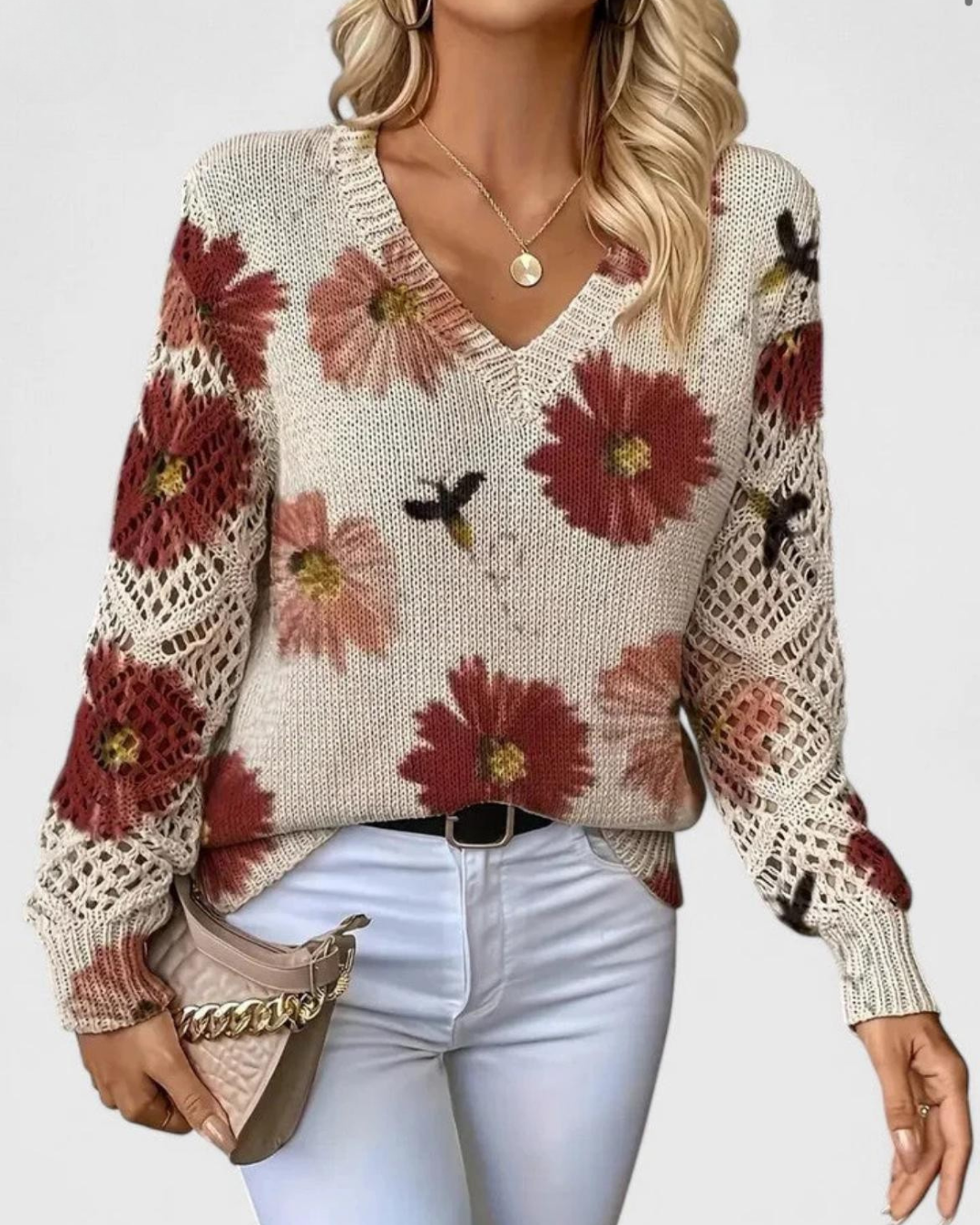 Komfortabler Damen Langarm-Strickpullover, weich, mit durchbrochenen Ärmeln für Herbst/Winter.
