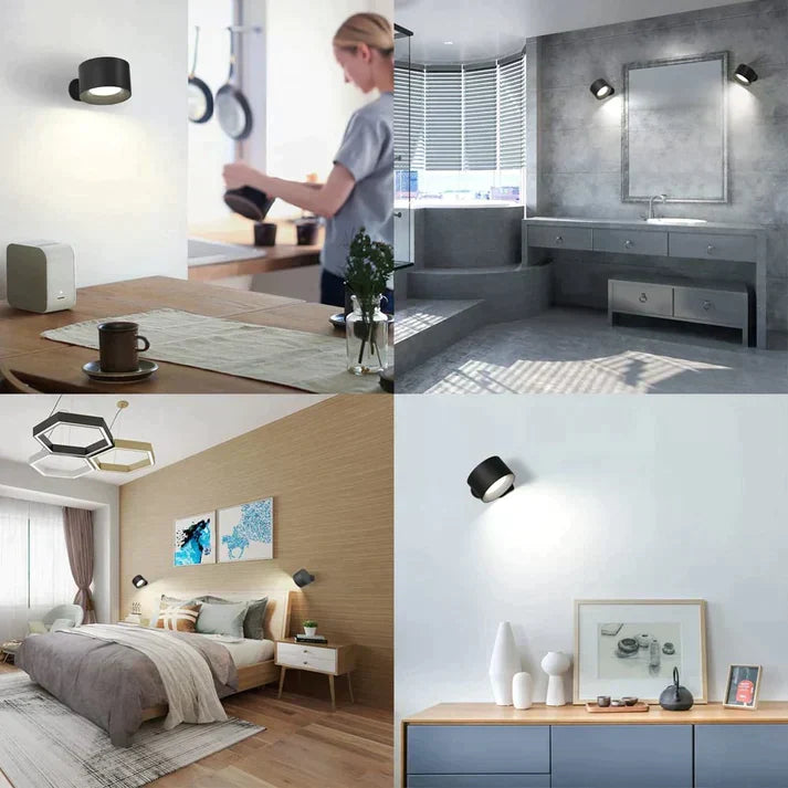 Moderne magnetische LED Wandleuchte, dimmbar & kabellos mit USB-Aufladung. Ideal für Schlafzimmer, Bad oder als Akzentlicht.