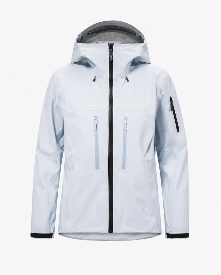 Rückenansicht der atmungsaktiven Herren Hardshell-Jacke, perfekt für sportliche Outdoor-Aktivitäten.