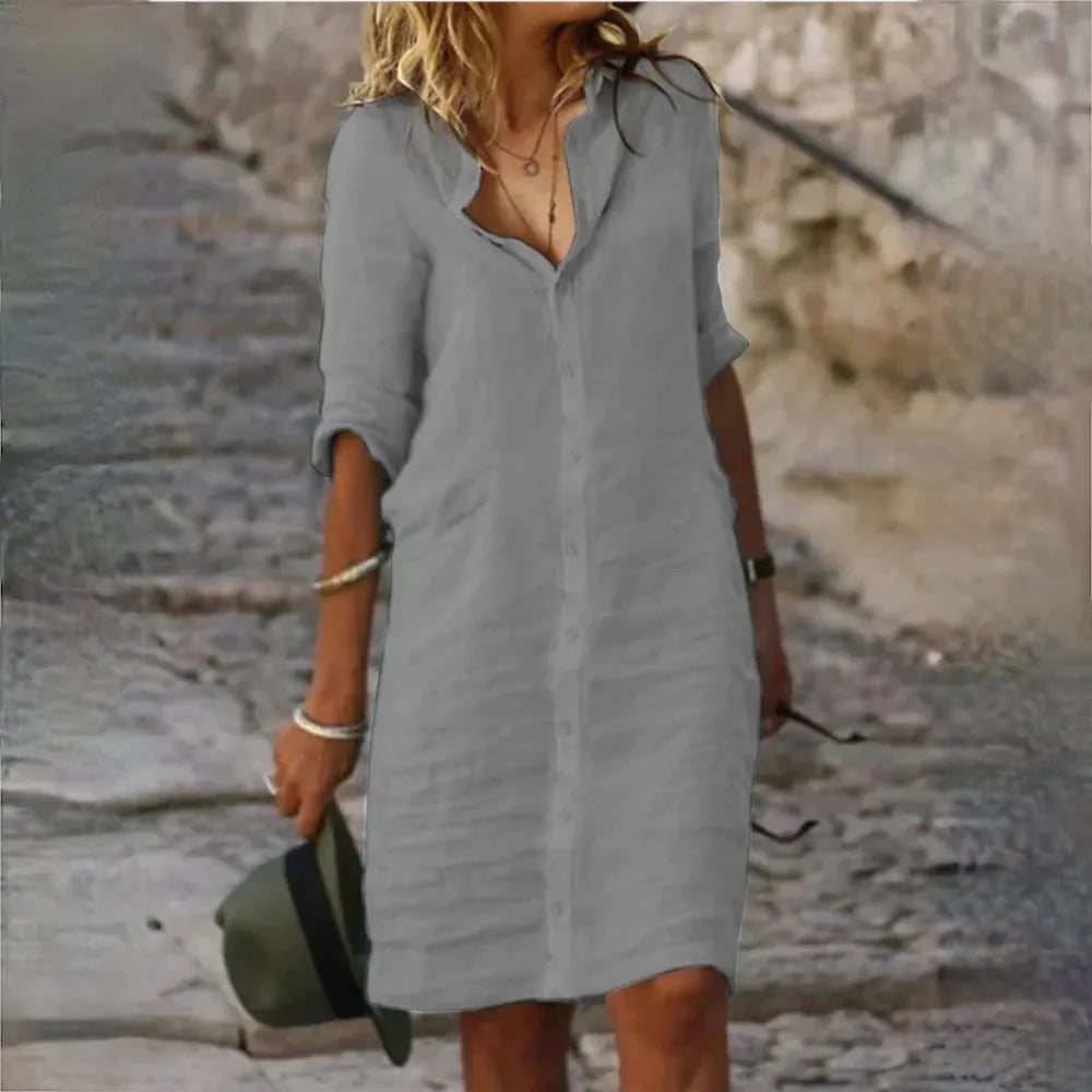 Komfortables, fließendes Damenkleid, als ärmelloses Shirtdress ideal für Herbst, Freizeit & Party.
