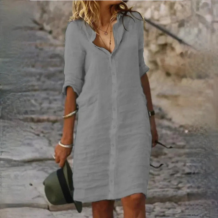 Komfortables, fließendes Damenkleid, als ärmelloses Shirtdress ideal für Herbst, Freizeit & Party.