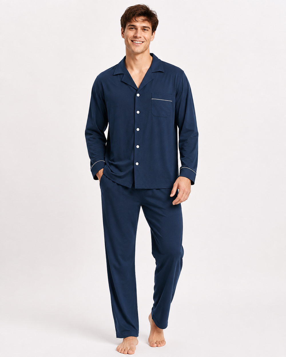 Kuscheliges Herren Pyjama Set. Weicher Zweiteiler Langarm Schlafanzug für Herbst & Winter. Perfekte Loungewear.