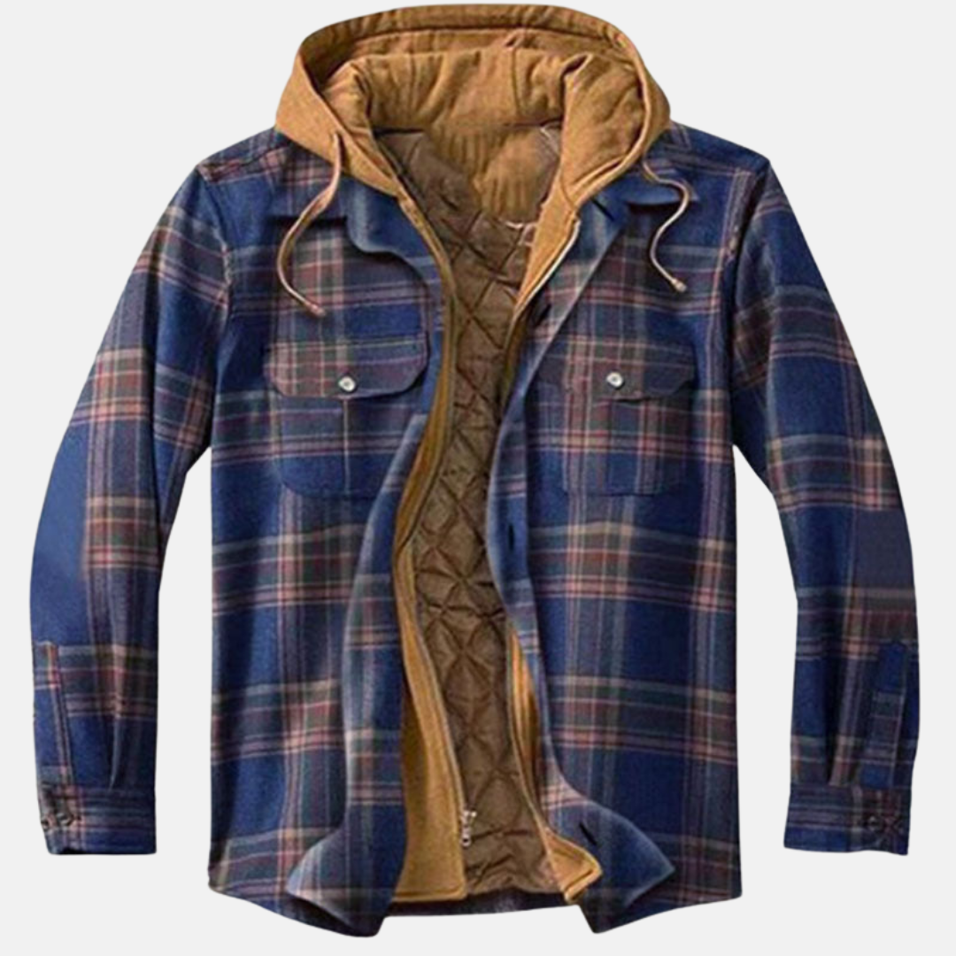 Offene karierte Herren-Knopfjacke, lässige Herbstmode für Männer, warm & stilvoll kombiniert.