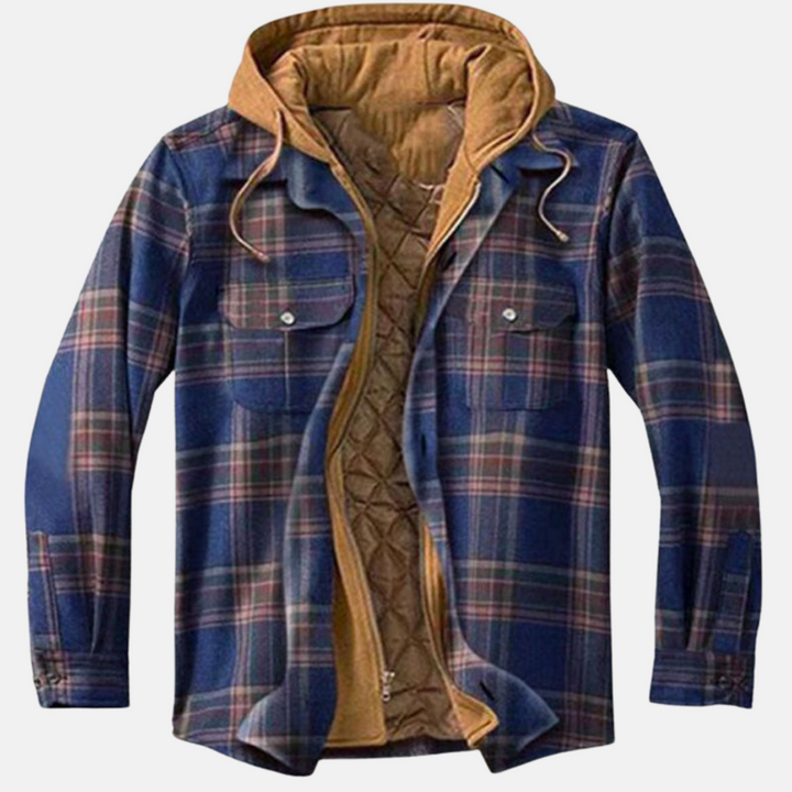 Offene karierte Herren-Knopfjacke, lässige Herbstmode für Männer, warm & stilvoll kombiniert.