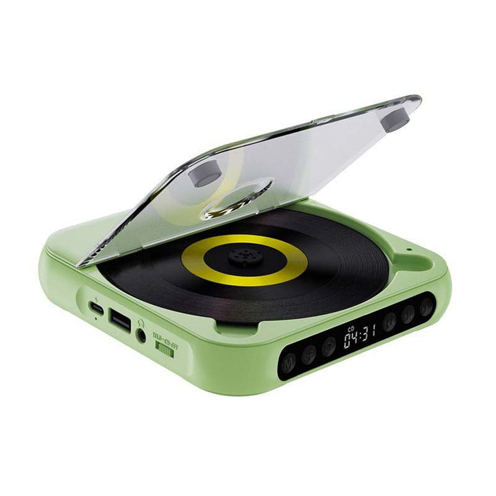 Wiederaufladbarer CD-Player mit Kopfhörern, genießt kabellose CD-Wiedergabe.