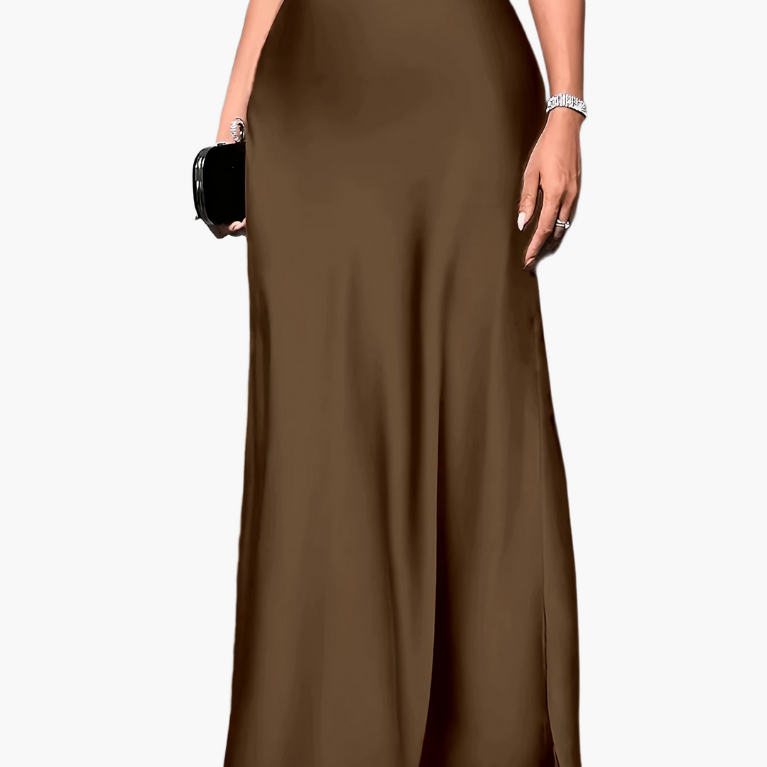 Stilvoller Damen Maxirock aus Satin, hoher Bund, perfekt für einen eleganten Auftritt bei jeder Feier.