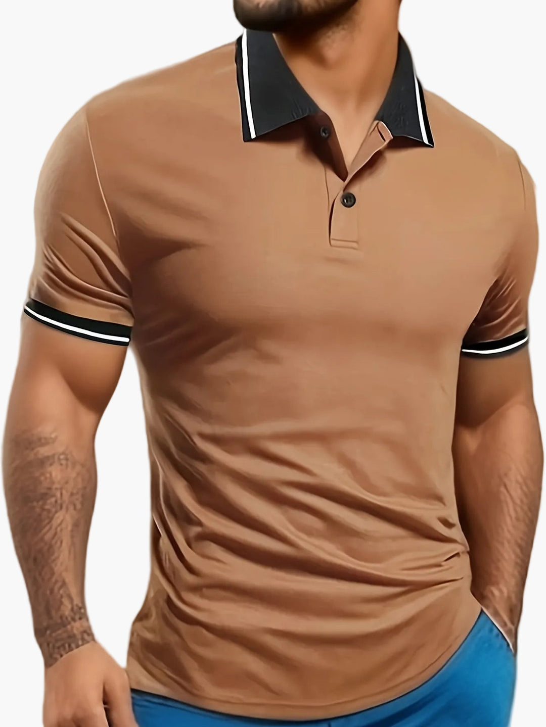 Herren Poloshirt mit Kontrastkragen, elegant & modern für Freizeit und Büro. Kurzarm, ideal für Sommer.