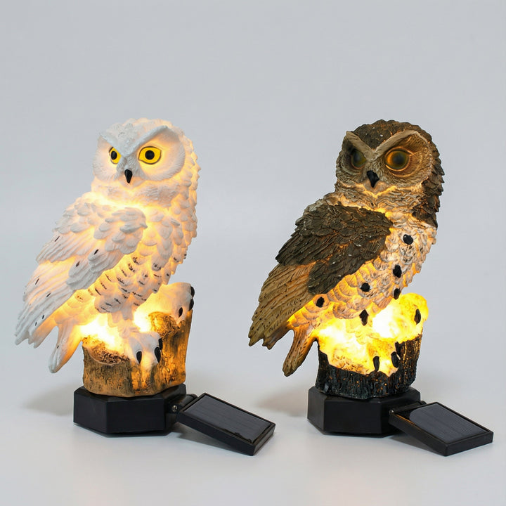 Charmante Solar-Eulenleuchte als Gartenlampe & Terrassenbeleuchtung. Kabellos, wetterfest, LED warmweiß.