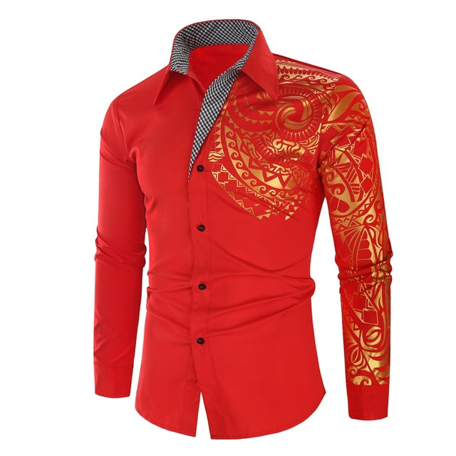 Elegantes Herrenhemd Slim Fit mit glänzenden Goldakzenten, ein stilvolles Statement-Männershirt.