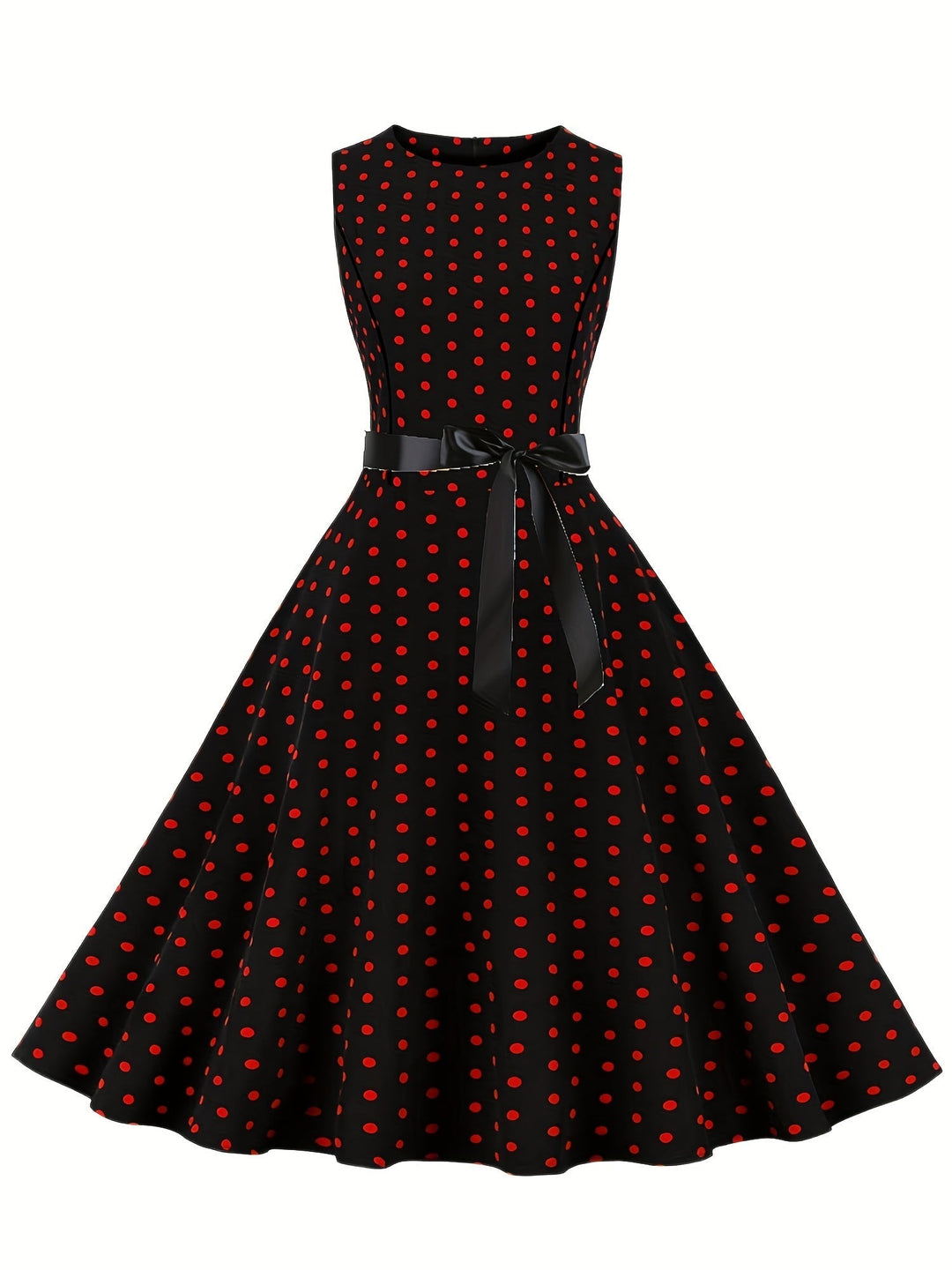 Retro Polka Dot Kleid für Damen, Vintage Eleganz im Rockabilly-Stil, perfekt als Party- oder Sommerkleid.