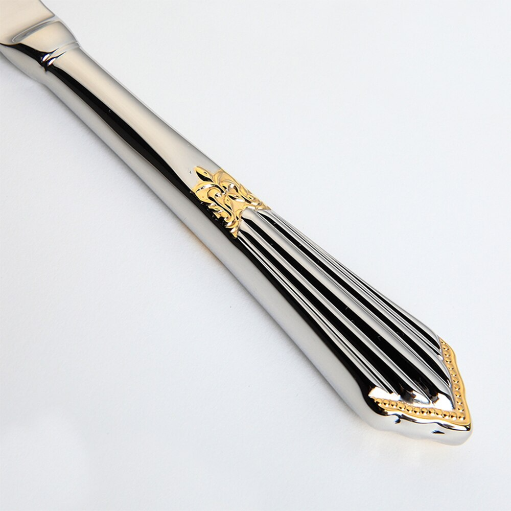 Hochwertiges 24-teiliges Edelstahl-Besteckset GlowCut, goldfarben, für stilvolles Speisen und Essgeschirr.
