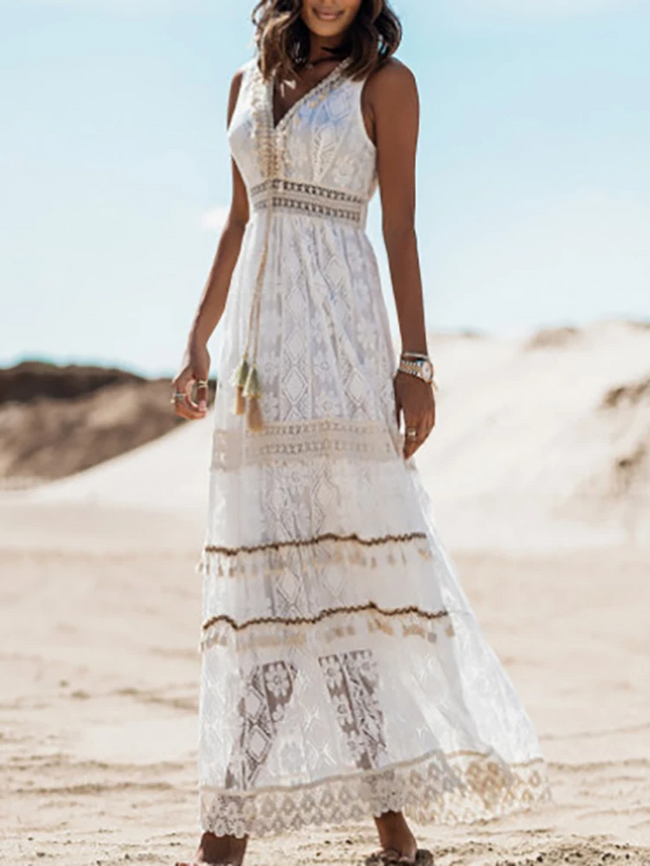 Komfortables Damen Maxikleid im Boho-Stil, leichtes Sommerkleid, perfekt als Strandkleid oder elegantes Urlaubskleid.