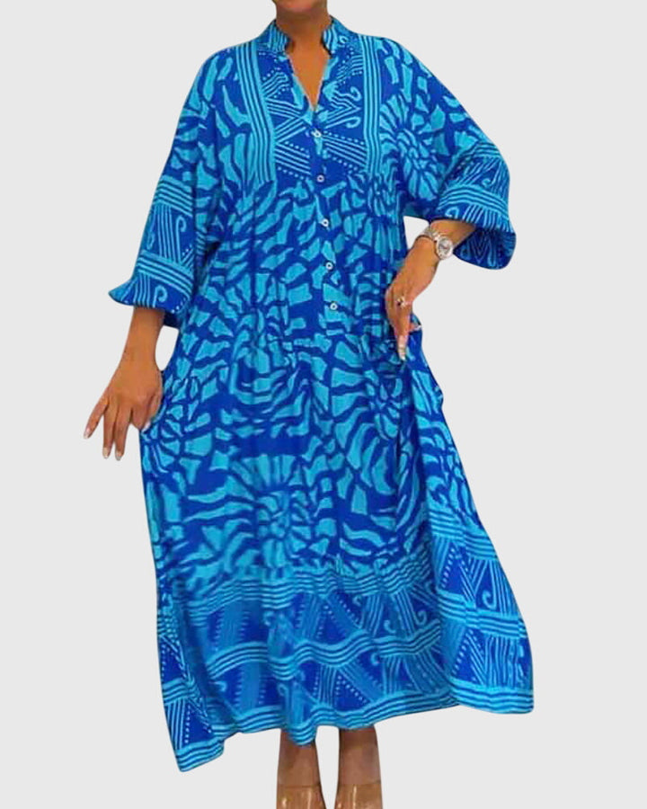Trendiges Alltagskleid für Damen, V-Ausschnitt, kurzer Ärmel, bunter Print, luftiges Maxi-Sommerkleid, bequem.