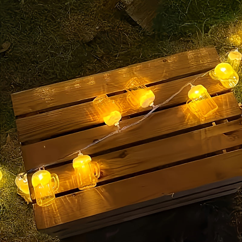 Vielseitige LED Bierkrug Lichterketten, 2er Set. Für Oktoberfest, Partydeko innen & stimmungsvolle Gartendeko.