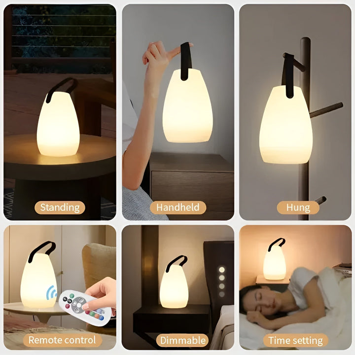 Kabellose LED Tischlampe mit Farbwechsel & Fernbedienung, ideal für drinnen & draußen.