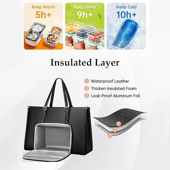 Damen Isolierte Lunchtasche mit integriertem Laptopfach, praktische & stylische Bürotasche.