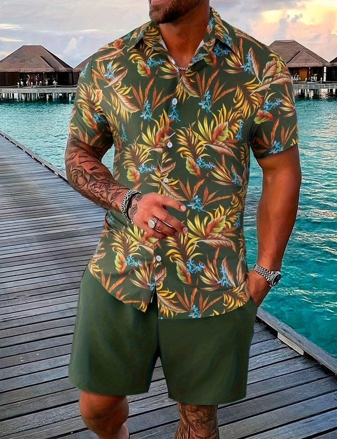 Herren Sommer Shorts-Set: Stylisches Kurzarmhemd & bequeme Shorts für Freizeit & Strand.