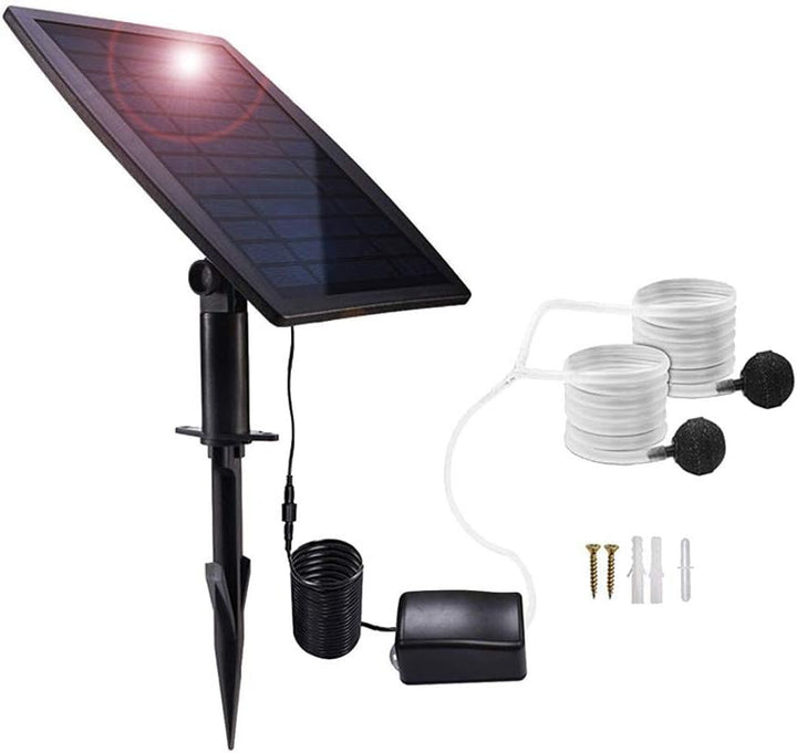 Solar-Luftpumpe 2,5W für Teich & Aquarium mit Solarpanel, Schläuchen & Ausströmersteinen. Effiziente Sauerstoffpumpe.