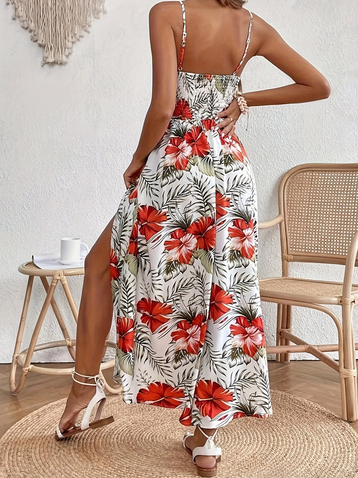 Modisches Damen Maxikleid, Sommer, Blumenmuster, Spaghettiträger. Ideal für Freizeit und elegante Anlässe.