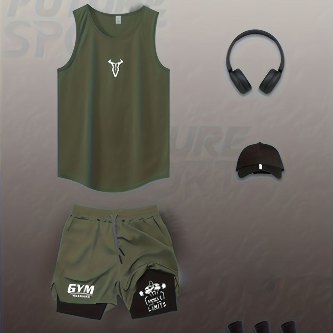 Herren Sportset mit Tanktop und Shorts. Ideal für Fitnessstudio, Outdoor-Training und Sommer.