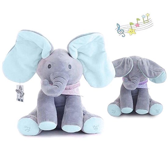 Weicher Plüschelefant Elefant Ellie, singt Lieder und wackelt mit den Ohren, ideales Kuscheltier.