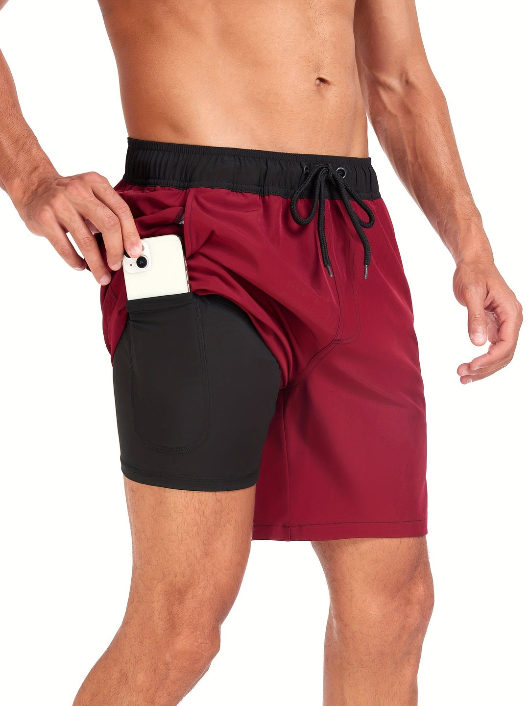 Stylische Stretch Strandshorts für Herren, ideal für den Sommer, mit integrierter Handytasche.