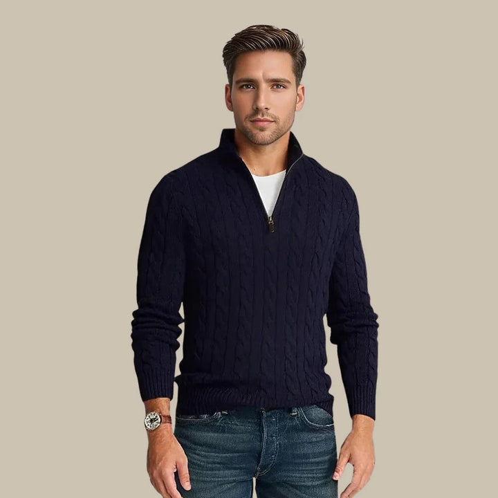 Herren Strickjacke mit Reißverschluss & hohem Kragen, elegant & bequem für Business & Freizeit.