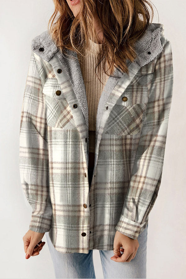 Stylische Flanell-Freizeitjacke für Herren mit Sherpa-Futter, Kapuze & kariertem Muster, für den Alltag.