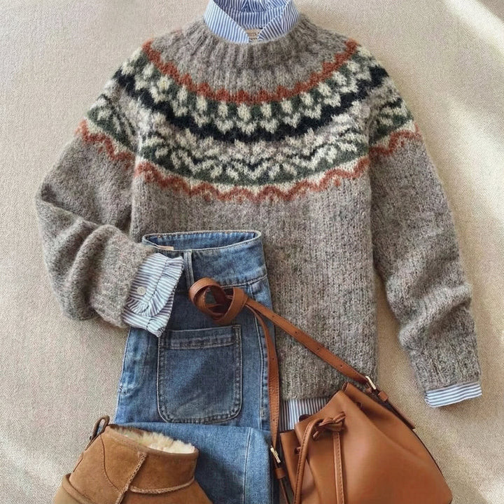 Bequemer Damen Langarm-Pullover mit Nordischem Muster, vielseitig für Freizeit & Winter.