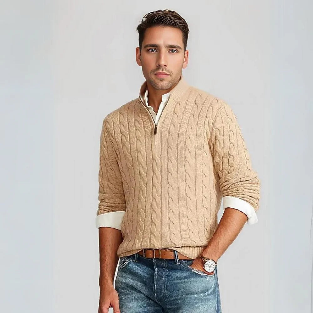 Bequeme Herren Strickjacke, perfekt für Business oder lässige Freizeit-Outfits. Mit Reißverschluss & hohem Kragen.
