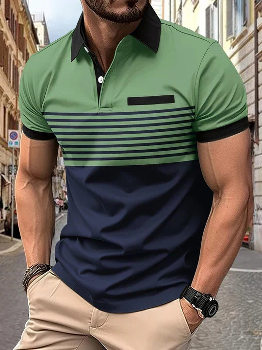 Bequemes Herren Kurzarm-Poloshirt Damian mit Streifenmuster, perfekt für den Sommer. Lässig & modern.