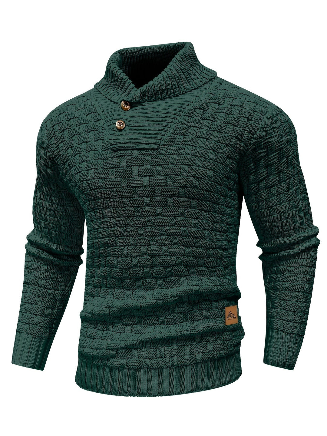 Komfortabler Langarm Pullover für Herren. Waffelstruktur, Schalkragen, idealer Winterstrick.