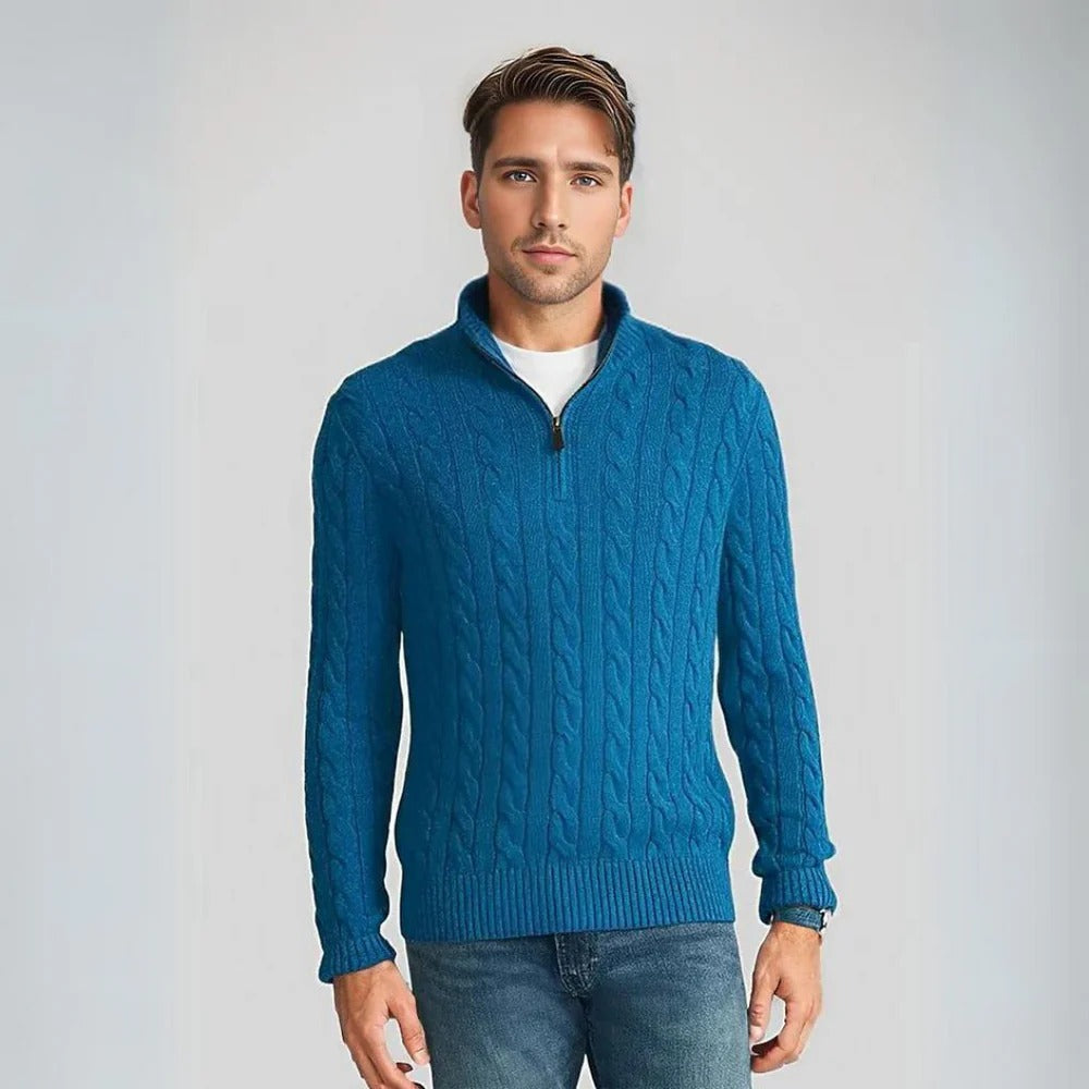 Warme Herren Strickjacke mit Reißverschluss, hoher Kragen. Ideal für den Winter, elegant & gemütlich.