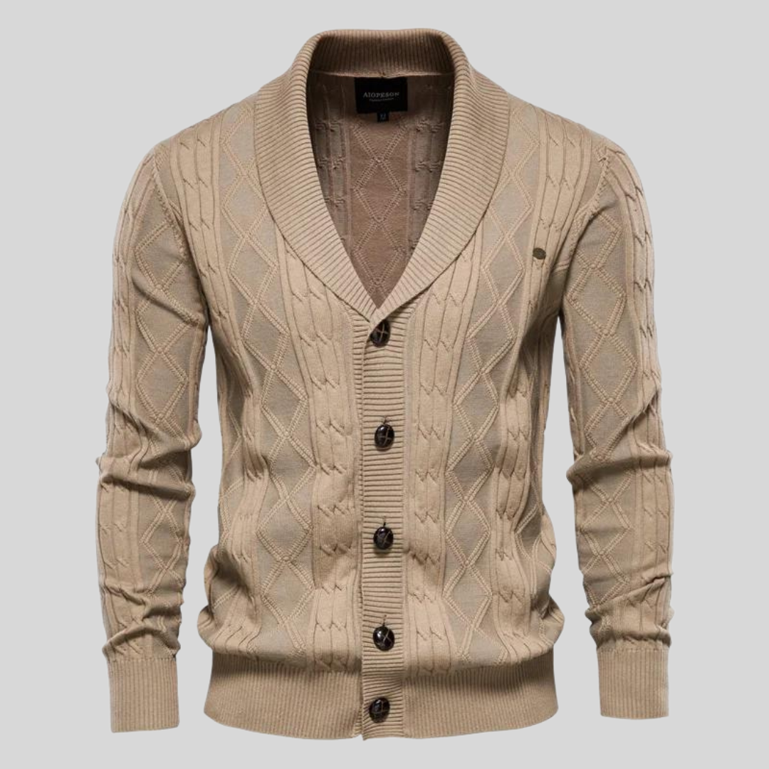 Bequemer Herren Cardigan mit V-Ausschnitt für Freizeit. Stilvolles Winter-Oberteil mit Knopfverschluss für elegante Mode.
