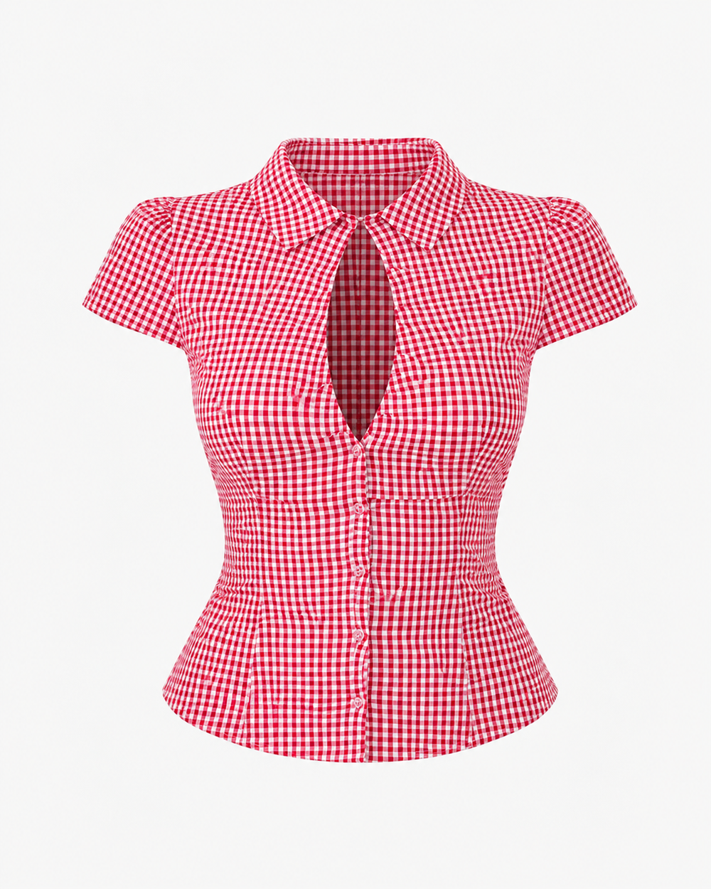 Trendiges Damen Cutout Kurzarm Hemd mit Knopfleiste, ideal für den Y2K Retro-Sommer-Freizeit-Look.