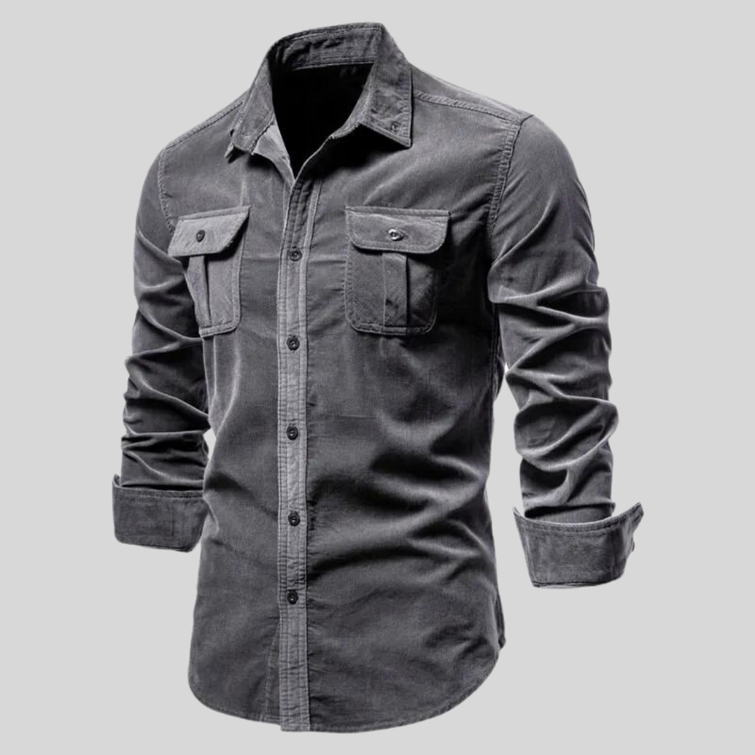 Dunkelgraues Herren Langarm Freizeithemd, ein vielseitiges Button-Up für moderne Männerbekleidung.