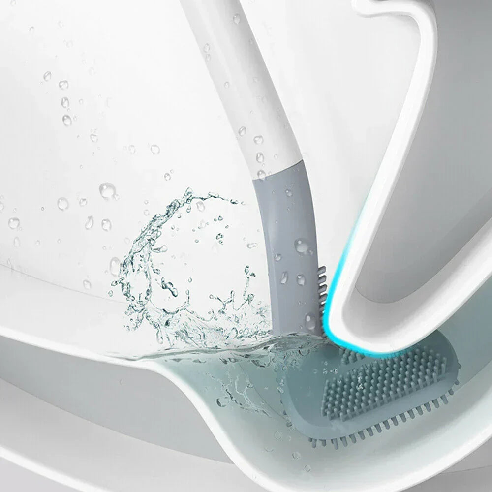 Hygienische Toilettenbürste mit Halter für Tiefenreinigung und Sauberkeit im Badezimmer.