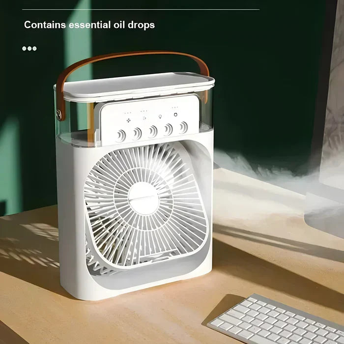 Effizienter Ventilator & Luftkühler BreezeMaster Pro mit 7-Farben LED Licht für optimale Frische und Ambiente.