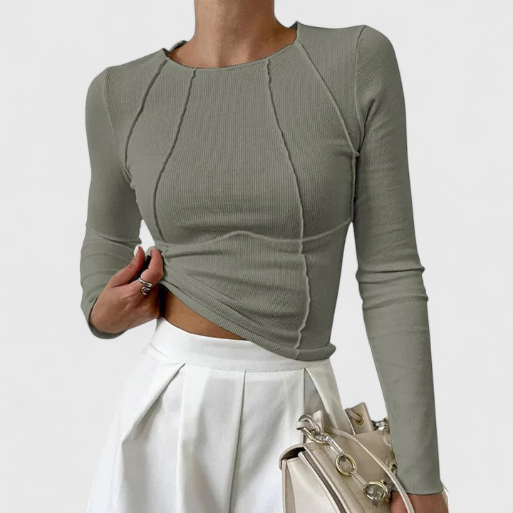 Damen Figurbetontes Langarmshirt, weicher Stoff, langärmlig, ideal für Modebewusste im Alltag.