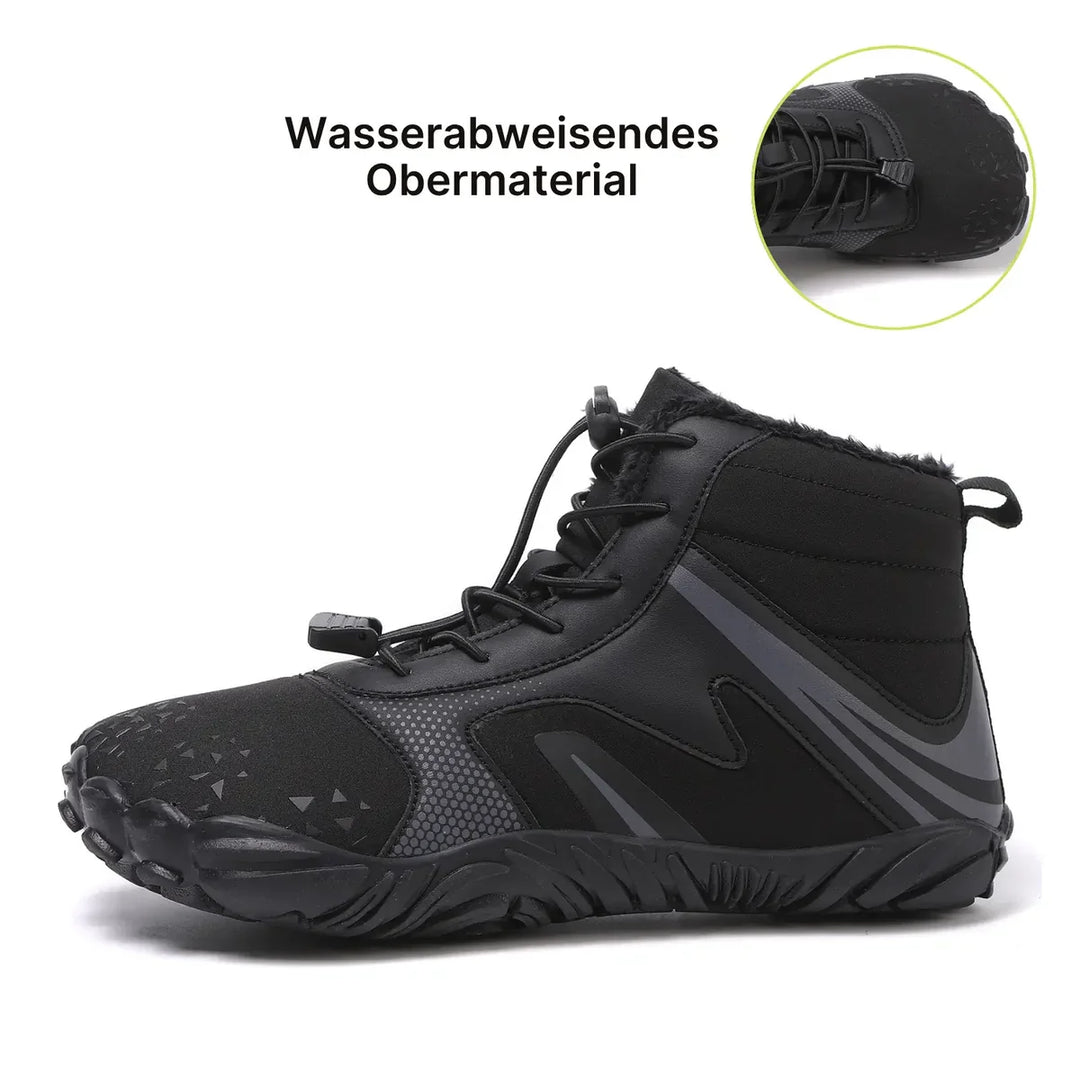 Schwarze wasserabweisende Barfußschuhe für den Winter