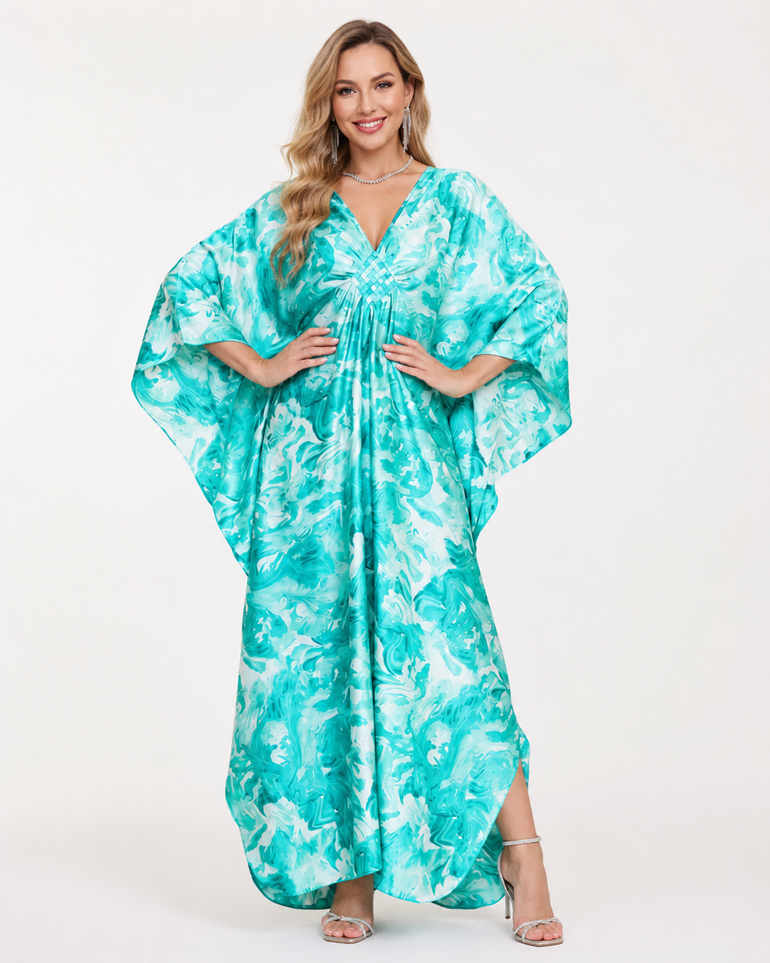 Damen Kaftan Maxikleid, elegant & fließend, ideal für Strand, Sommer & Urlaub. V-Ausschnitt, leicht & gemütlich.