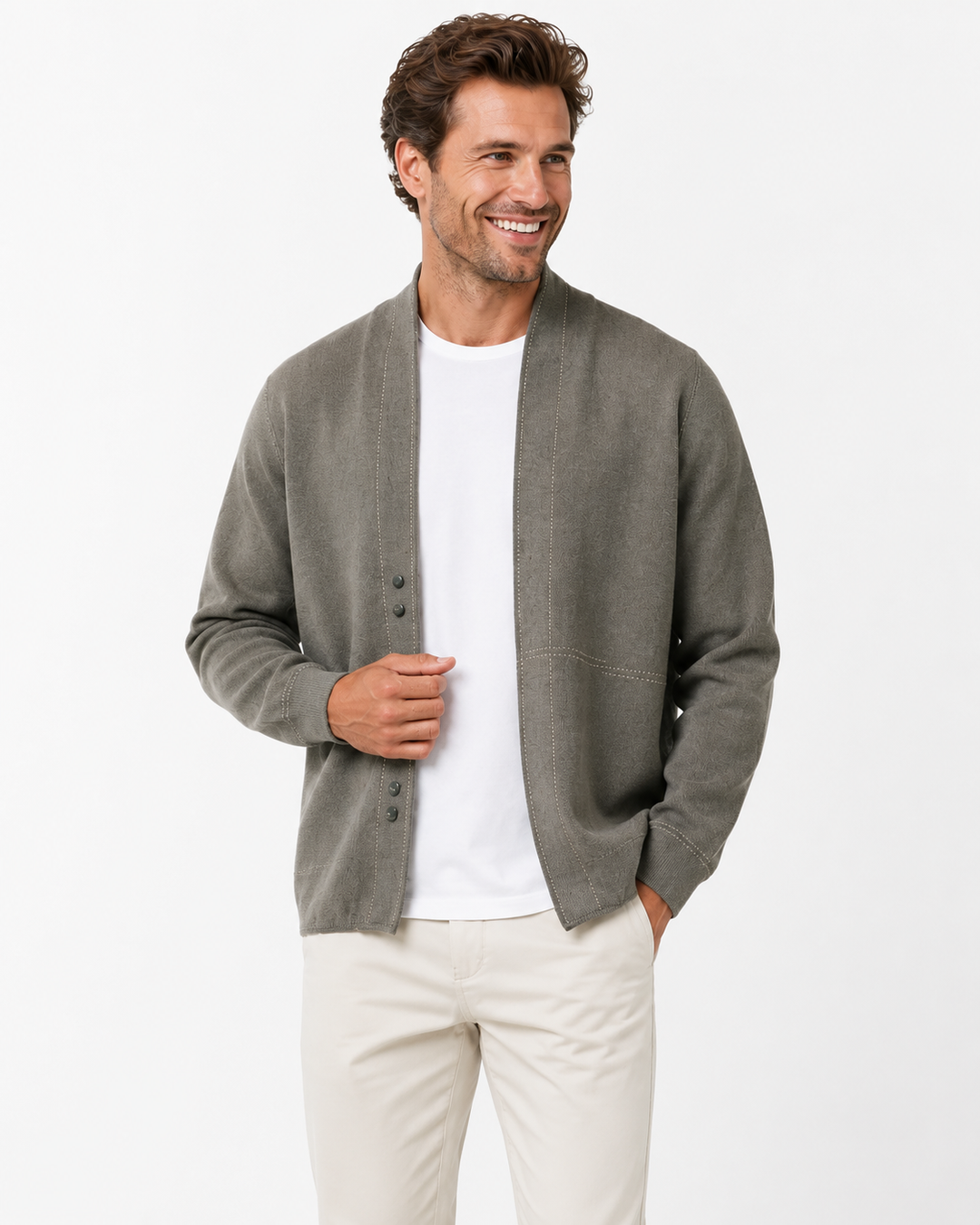 Herren Eleganter Sweatermantel mit V-Ausschnitt. Stilvolle Strickjacke für Business & Freizeit, langärmlig, bequem.
