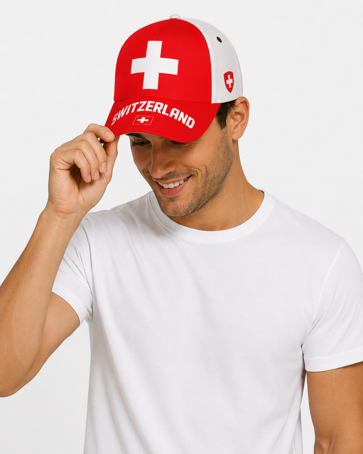 Trendige rote Baumwoll-Cap Unisex für Schweiz Fußball Fans, verstellbar und bequem.