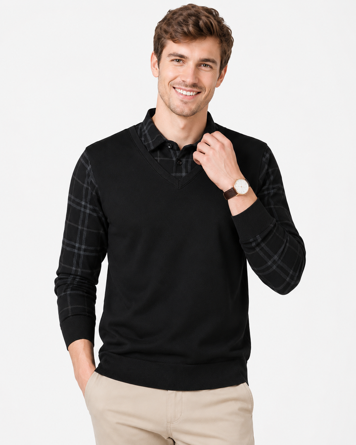 Stylischer Herren Business Casual Pullover. Slim Fit Strickpullover mit V-Ausschnitt für Büro & elegante Freizeit.