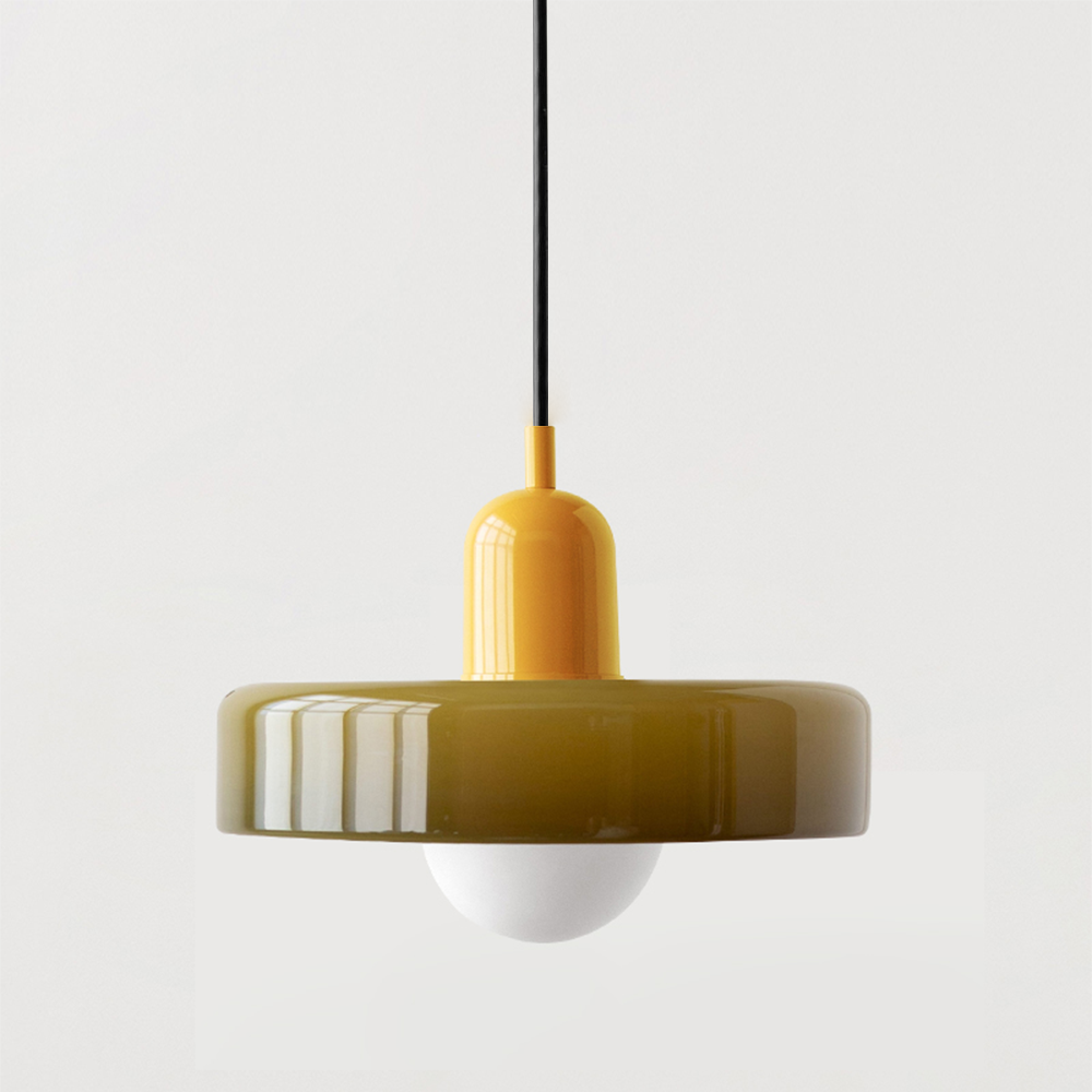 Moderne Designlampe aus farbigem Glas, Bauhaus-Pendelleuchte für stilvolle Akzente.