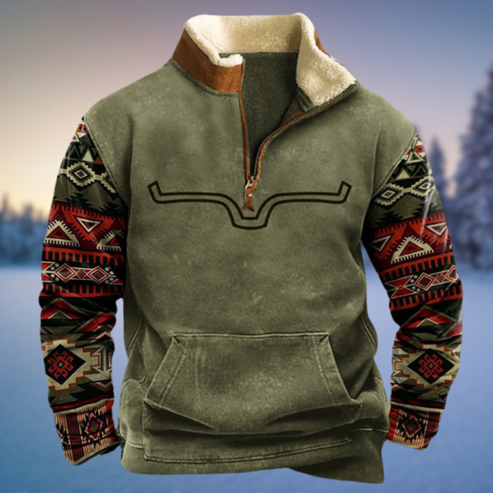 Lässiger Herren Winterpullover mit Halb-Reißverschluss, langarm und warm, ideal für Freizeit.