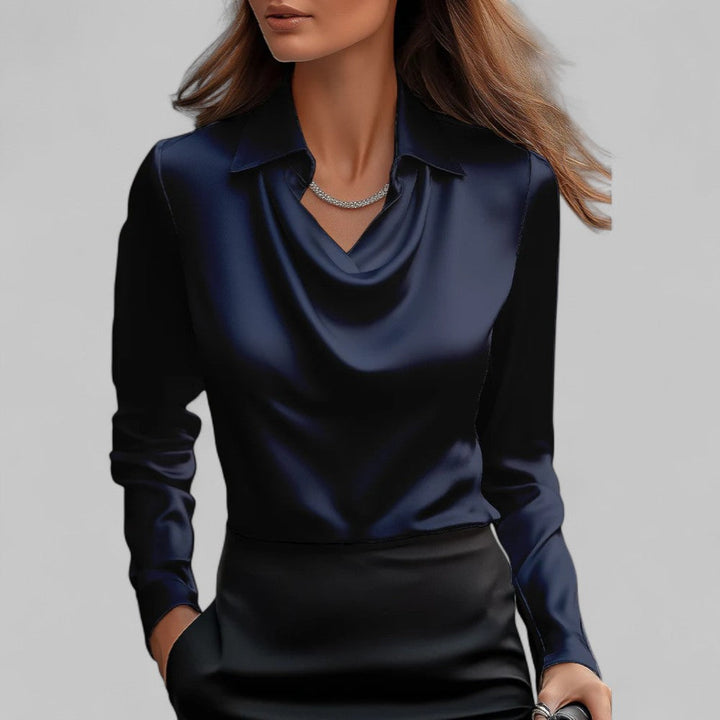 Elegante Damen Bluse mit Wasserfallausschnitt. Schickes Langarm Oberteil, bürotauglich & festlich.