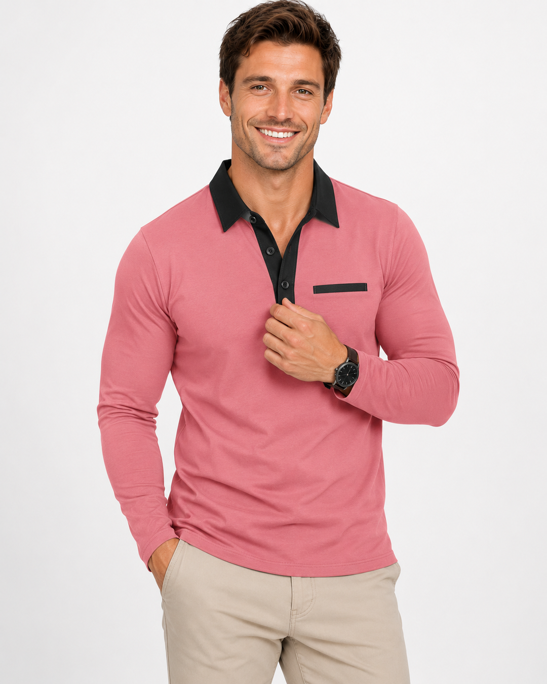 Moderner Herrenpullover für den Frühling: Lässiger Langarm-Sweater mit elegantem Kontrastkragen, bequem.