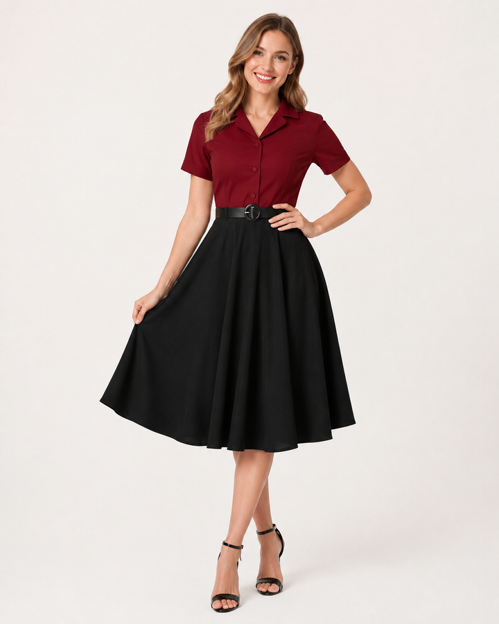 Schickes zweifarbiges 50er-Jahre Rockabilly Damenkleid, Vintage Retro Schnitt mit schmeichelhaftem Tellerrock.