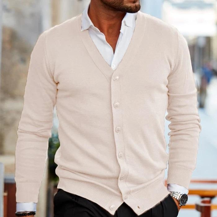Zeitlose Herren Lässige Strickjacke, perfekt für den Herbst. Komfortabler Cardigan für Herrenmode mit Knöpfen.